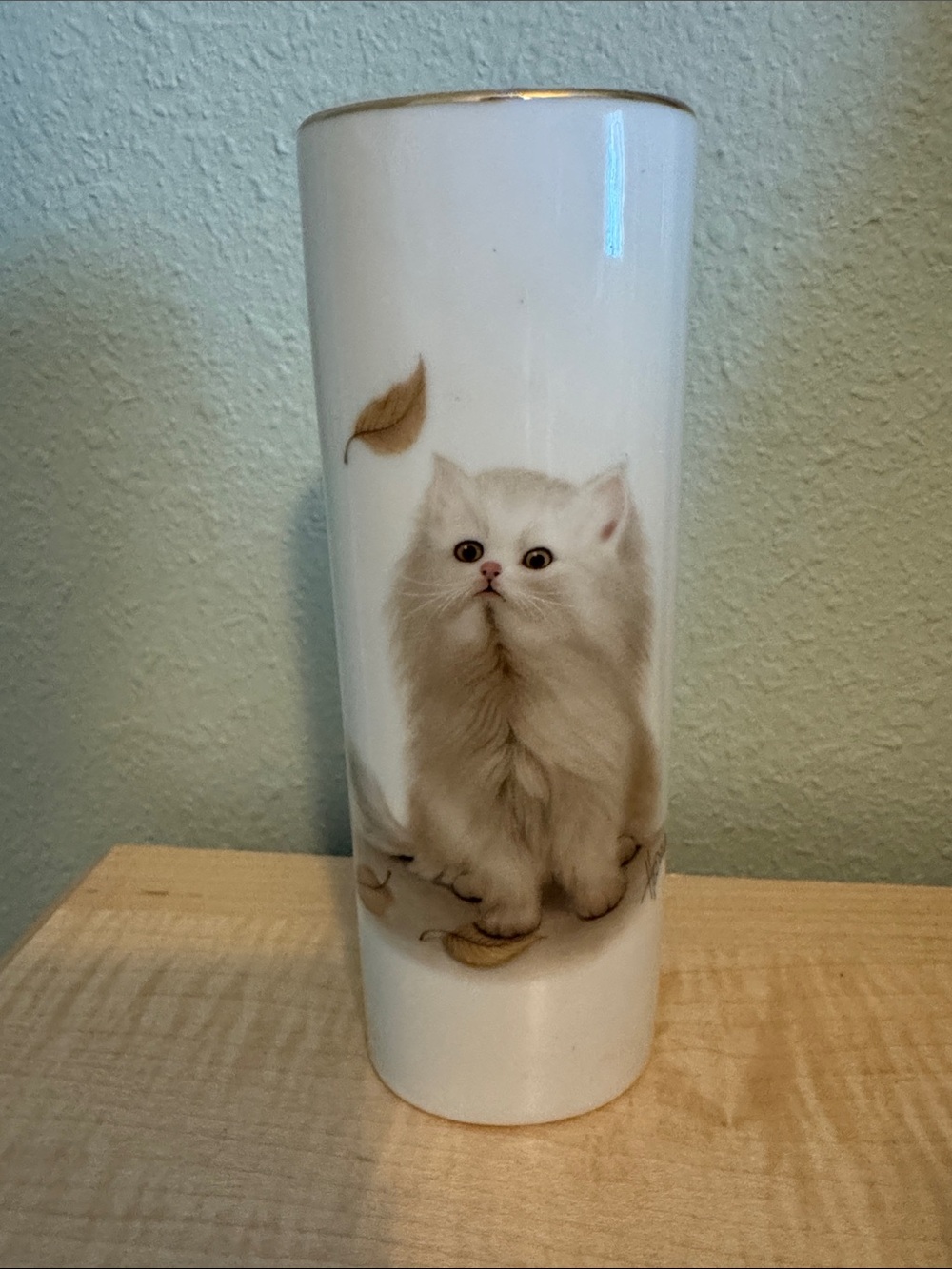 White Cat Print Ceramic Vase - Pets Cat
